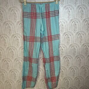 VICTORIAS‎ SECRET Womens Pajama Pants Size S Blue Plaid Metallic Loungewear